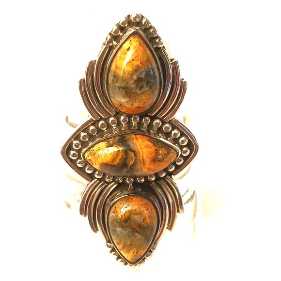 Bumblebee Jasper 3 stone large sterling ring s10 (1570) - Picture 1 of 6
